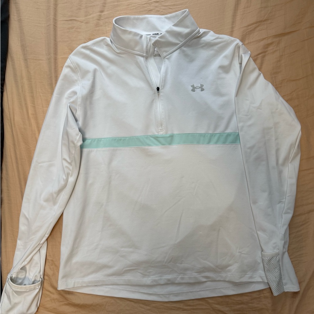 Under Armour Men's White and Light Blue Quarter-Zip Pullover